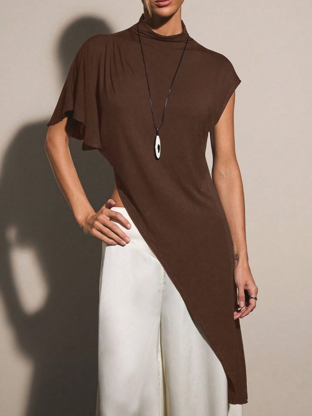 Brown Casual Women's Elegant Long Top